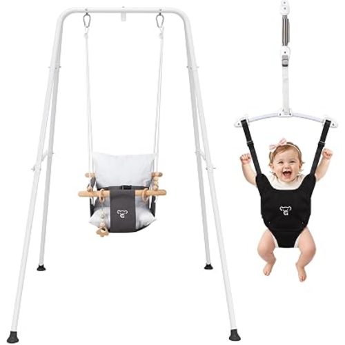2 in 1 Baby Jumper & Swing, Foldable Stand, Toddler Swing Set for Indoor & Outdoor