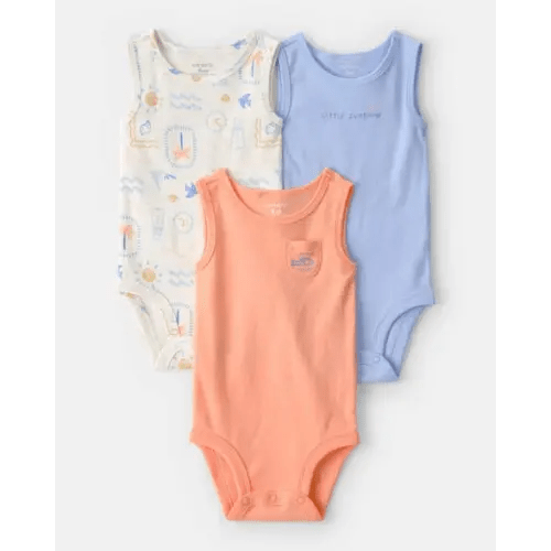 Baby 3-Pack Sunshine Sleeveless Multipack Bodysuits - Orange/Blue/Ivory | Carter's