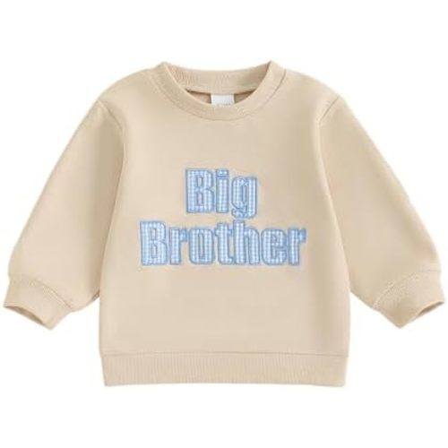 Big Brother Sweatshirt Toddler Boy Long Sleeve Embroidery Gingham Letter Pullover Tops Kid Fall Clothes Winter Outfit