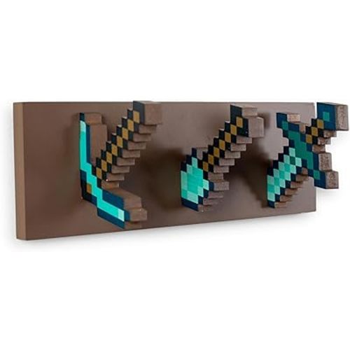 Ukonic Minecraft Diamond Tool Wall Coat Hooks Storage Rack Organizer | Freestanding Hat and Coat Rack Wall Mount, Home Decor Room Essentials | Video Game Gifts and Collectibles