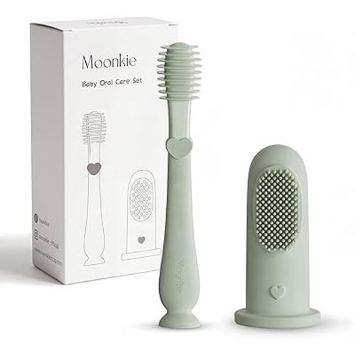 Moonkie Baby Finger Toothbrush Tongue Oral Cleaner Kit for 3 Months +, 2 Pcs (Mint)
