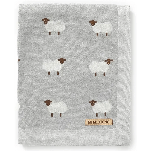mimixiong Baby Blanket Knit 100% Cotton Toddler Blankets for Boys and Girls with Cute Sheep Grey Size 30 x 40 inches Grey