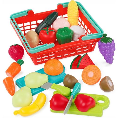 Battat – Play Food for Toddlers with Farmers Market Basket and Chopping Board, Toy Food for Kids Kitchen and Pretend Play for 3+ Years (37 Pieces)