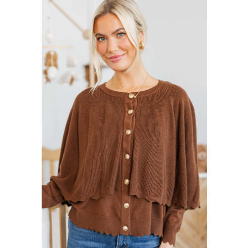 NURSING COLLECTION: Wrapped in Style Brown Cape Sweater