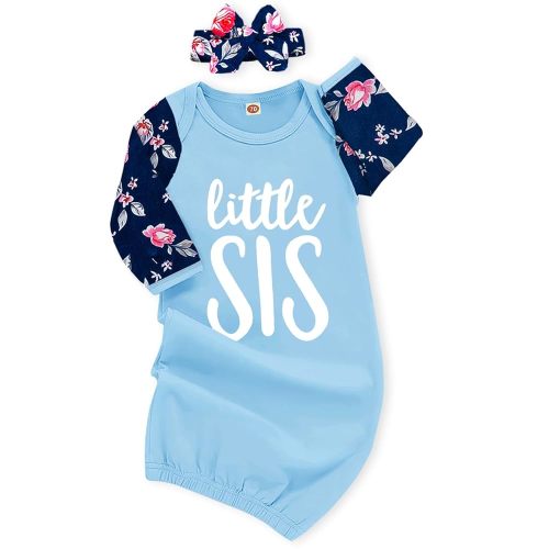 AMAWMW Newborn Baby Girl Little Sister Sleeper Gown Stripe Long Sleeve Nightgown Pajamas Gifts Stuff Essential Outfit