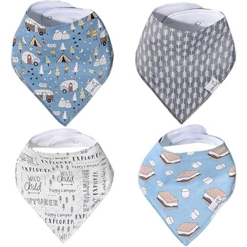 Copper Pearl 4 Pack Soft Cotton Baby Bibs for Drooling and Teething, Absorbent Drool Bibs for Baby Girl and Boy, Adjustable to Fit Newborns to Toddlers, Tons of Styles (Bridger)