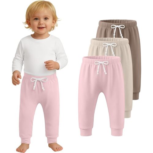3 Pack Toddler Pants Pull On Baby Boys and Girls Sweatpants Basic Casual Kids Soft Joggers with Drawstring