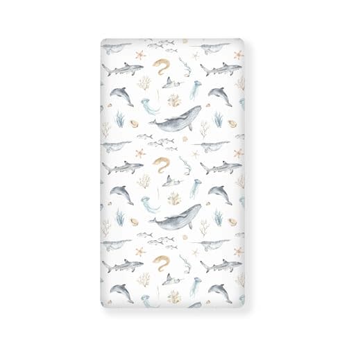 Winpema Underwater World Whale Fitted Crib Sheet Ocean Animals Baby Crib Sheet Fit Standard Crib and Toddler Mattress,Crib Mattress Sheets for Boys Girls 28"x52"