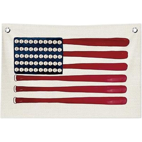 Vintage Baseball Wall Decor, Vintage Sports Baseball Wall Art Decorations for Boys Room Nursery Bedroom Playroom, Base Ball Bat American Flag Canvas Banner, 30x20 in