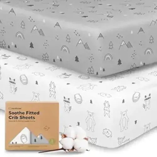 KeaBabies 2-Pack Organic Crib Sheets for Boys, Girls - 52x28 Fitted Crib Mattress Sheet Neutral, Breathable Jersey Cotton Cover for Baby Bed, Toddler Mattress, Soft & Cute Prints (Woodland)