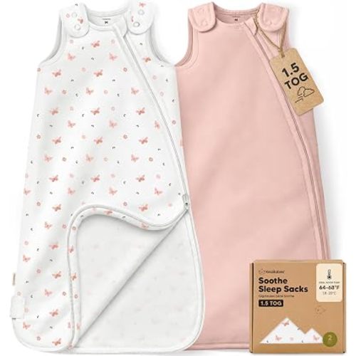 2-Pack Organic Baby Sleep Sacks, 100% Cotton 0.5TOG (Butterflies, 6-18M)