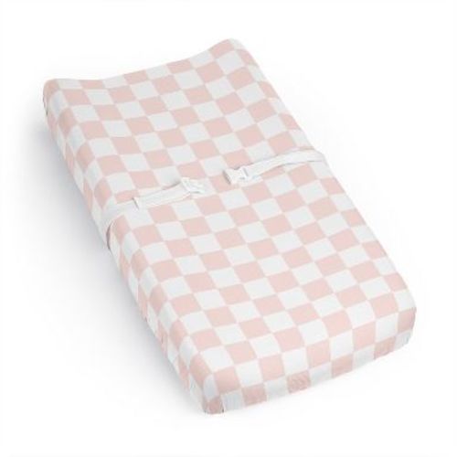 Sweet Jojo Designs Baby Girl Changing Pad Sheet Gingham Checkered Plaid Pink and White