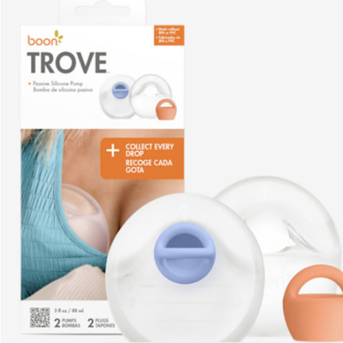 Boon Trove Silicone Manual Breast Pump Set - Hands Free Breast Milk Collector - Includes Polyester Travel Pouch - Breastfeeding Essentials - 2 Count