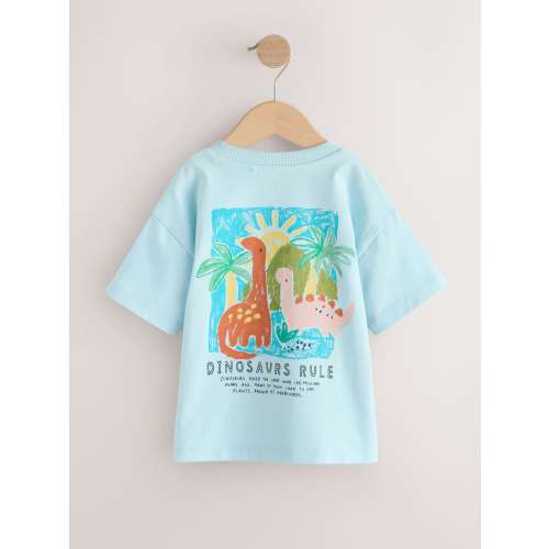 Blue Dinosaur Short Sleeve Back Print T-Shirt (3mths-7yrs)