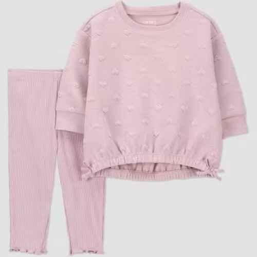 Carter's Just One You® Baby Girls' 2pc Valentine's Day Hearts Sweatshirt and Leggings Set - Pink 18M