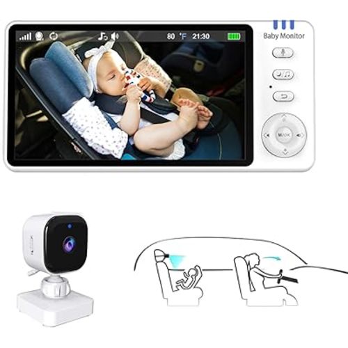 Holdsound Wireless Baby Car Camera, Car Baby Monitor with Night Vision & VOX Mode, USB Powered, Temperature Alert, 360° Rotatable Baby Car Camera for Backseat Wireless, Baby Essentials Shower Gifts