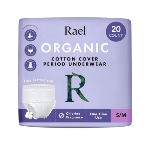 Rael Disposable Underwear for Women, Organic Cotton Cover - Postpartum Essentials, Leak Locker, Unscented, Maximum Coverage (Size S-M, 20 Count)