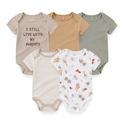 Baby Boy Girl Bodysuit 5 Pack Cotton Short Sleeve Romper Soft Baby Clothes Outfit 0-12 Month