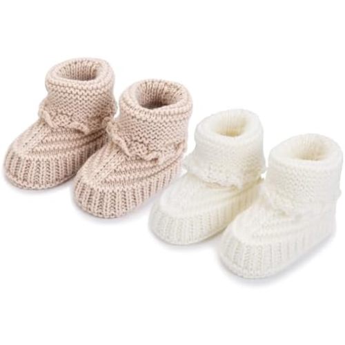 2 Pairs Baby Booties Newborn Baby Hand Crochet Knit Boots Infant Soft Cozy Warm Shoes for Toddler Girls Boys