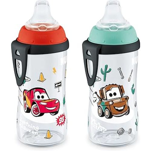 NUK Active Sippy Cup, 10 oz, 2 Pack, Disney's Cars, Lightning McQueen, BPA-Free, Spill-Proof, Transition Cup