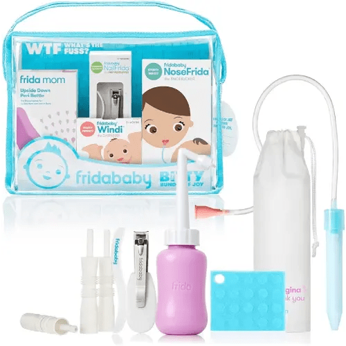 Frida Baby Bitty Bundle of Joy Mom & Baby Essentials Healthcare and Grooming Gift Kit Includes Peri Bottle, NoseFrida Snotsucker, Windi Gaspasser & Nail Clipper + File Set