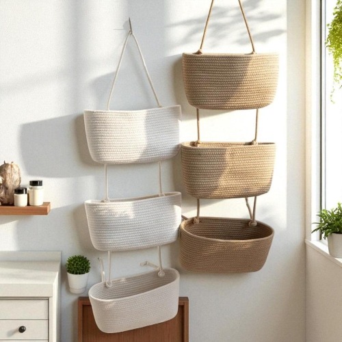 3-Tier Cotton Rope Hanging Basket: Boho Wall Organizer