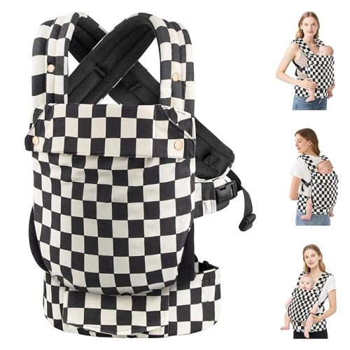 Baby Carrier Newborn to Toddler- Ergonomic,Cozy and Lightweight Infant Carrier for 7-40lbs,3 Carry Positions Newborn Carrier,Checkerboard
