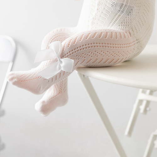 0-4 Years Baby Girls Tights, Toddler Girls Cotton Pantyhose, Spring Summer Cable Knit Leggings, Bow Princess Stockings for Newborn Infant