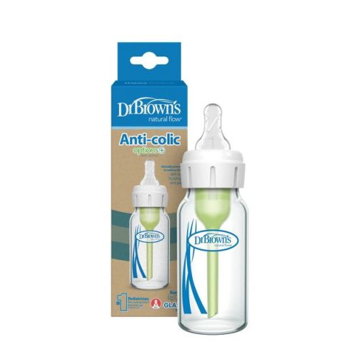 Dr. Brown's 4oz Anti-Colic Options+ Narrow Glass Baby Bottle with Level 1 Slow Flow Nipple - 0m+