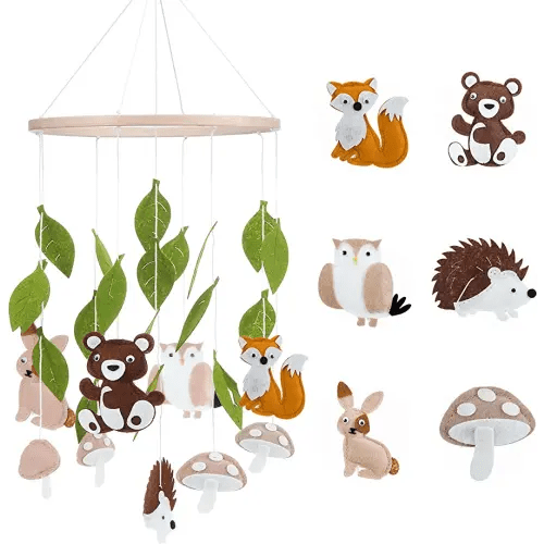 Woodland Ocean Mobile for Crib Jungle Baby Nursery Mobiles Forest Safari Toys for Crib Animals Woodland Nursery Decor for Baby Boys Girls Toys Room Decor (Land Animal)