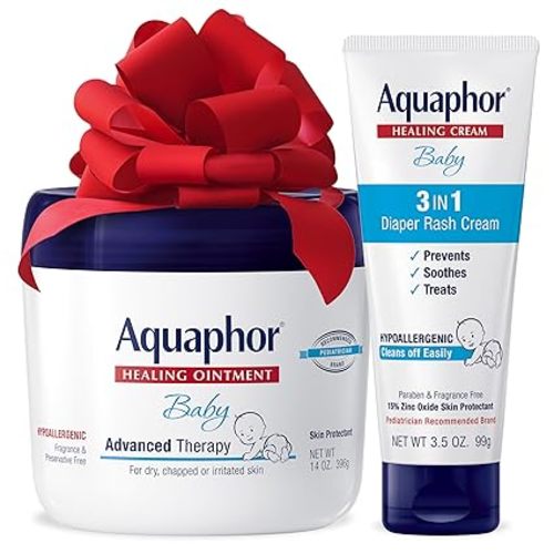 Aquaphor Baby Healing Ointment (14 Oz) + 3-in-1 Diaper Rash Cream (3.5 Oz), Hypoallergenic and Fragrance Free Holiday Baby Gifts Set