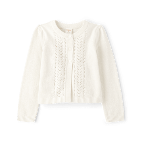 Girls Pointelle Cardigan - Little Essentials - White