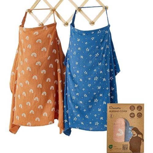 2 Pack Nursing Covers 100% Cotton Breastfeeding Cover Privacy Muslin Large Nursing Scarf Gift Set (Starry Rainbow Gradient)