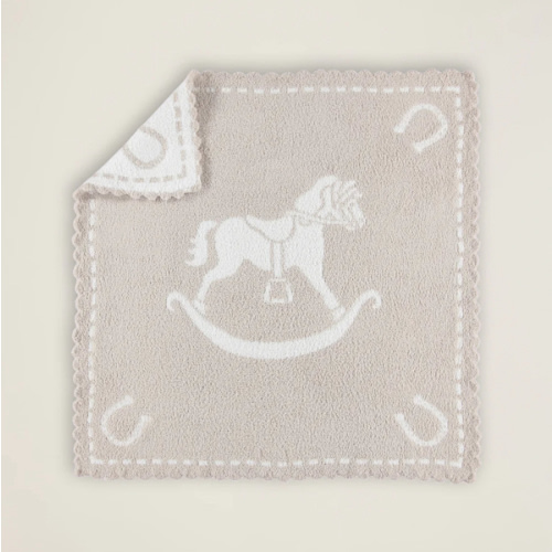 CozyChic Scalloped Receiving Blanket | Stone/White Rocking Horse