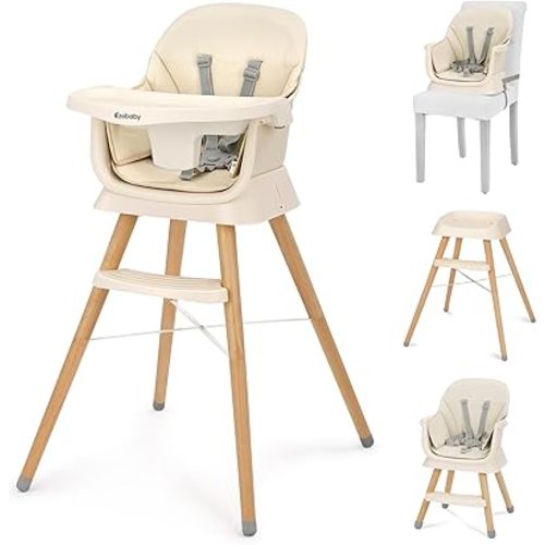 Ezebaby Portable Baby High Chair, High Chairs for Babies and Toddlers with Adjustable Legs, 6-in-1 Convertible to Booster Seat for Dining Table, Toddlers High Chair with Removable Cushions - Cream