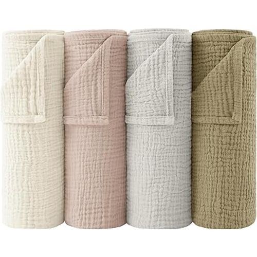 Bearmoss Muslin Baby Washcloths 100% Cotton Baby Bath Wash Cloth Large Ultra-Absorbent Burp Cloth Soft Baby Face Towel for Newborn Baby Boy and Girl, 23x23inch 4 Pack (Neutral)