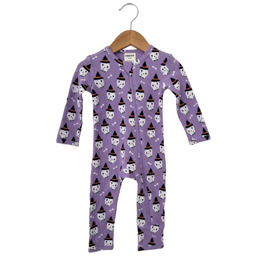 Organic Waffle Basic Zip Romper, Spooky Skeleton
