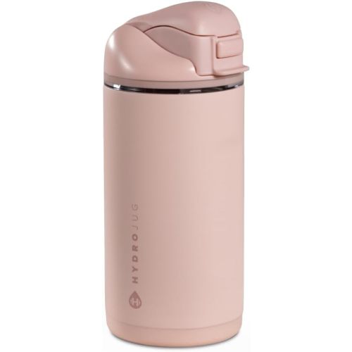 HydroJug Ease2o 14oz Kids Insulated Stainless Steel Water Bottle, Dual Straw & Chug Lid, Leak-Resistant Locking Lid, Vented Cap, Cup Holder Friendly, BPA-Free – Dusty Rose