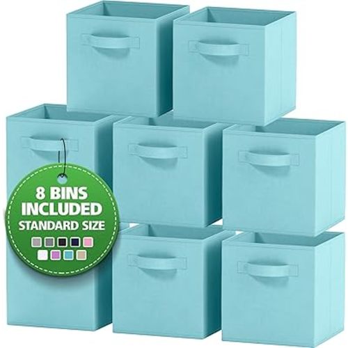 Storage Cubes Pack Of 8 - Standard Size Cube Storage Bin 10.5x10.5x11 With Dual Handles For Easy Carrying- Fabric Storage Bins Collapsible (Blue)