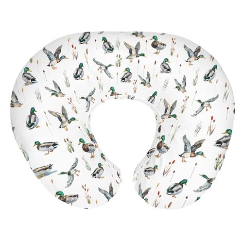 Watercolor Mallard Ducks Baby Nursing Pillow Covers for Boy Girl Duck Hunting Nursery Pillowcase for Breastfeeding Pillows Wild Ducks Birds Soft Stretchy Slipcovers for Newborn Infant
