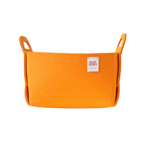 Collapsible Felt ORANGE Storage Bin Small 7.1"x5.1"x5.1" – Foldable Basket with Handles for Closet, Toy Storage, Laundry Room Organization, Decorative Storage Baskets for Shelves, Nursery