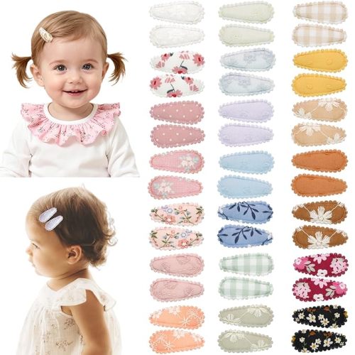 CÉLLOT 42Pcs Baby Hair Clips, Infant Girl Hair Accessories, 1.5" Mini Hair Clips, Printed Anti-Slip Snap Barrettes, Waterdrop Design Hairpins, Toddler Girl Hair Accessories(B)