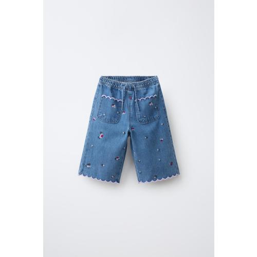EMBROIDERED FLORAL DENIM PANTS - Blue | ZARA United States