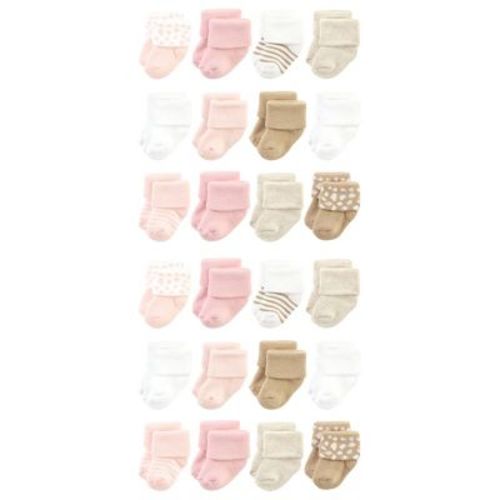 Hudson Baby Cotton Rich Baby Terry Socks 24-Pack, Pink Tan Stripe, 0-6 Months