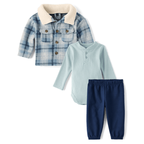 Baby Boys Plaid 3-Piece Outfit Set - Gray