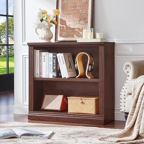 RWYHG 30" Walnut Small Bookcase, 2 Tier Farmhouse Wooden Short Book Shelf