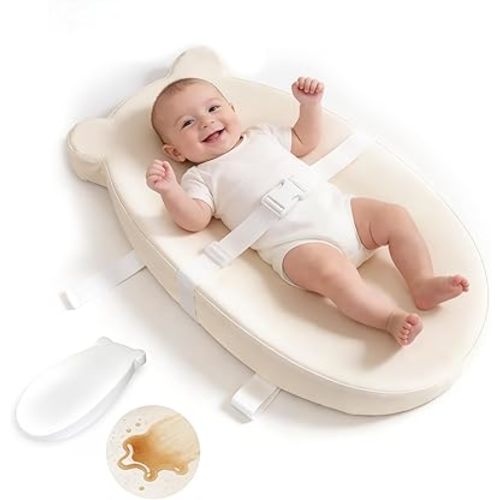 Baby Diaper Changing Pad with Wipeable & Waterproof PU Cover, Contoured Baby Changing Pad for Dresser, Non-Slip Changing Table Pad with Adjustable Strap, Cushioned Contoured Foam