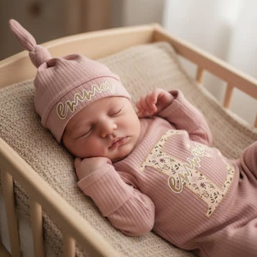 Baby Girl Coming Home Outfit, Baby Girl Bodysuit and Hat set, Custom Baby Girl Gift, Baby Girl Outfit Newborn, Baby Girl Hospital Outfit