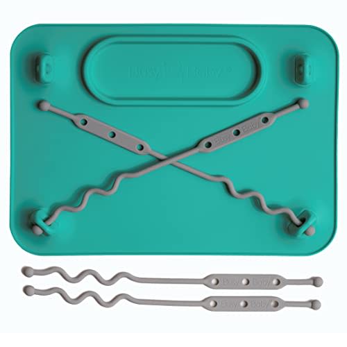 BUSY BABY Silicone Placemat-As Seen On Shark Tank-Built-in Suction Cups-4 Toy Tethers for Babies Toddlers and Kids-Food Grade Silicone-8.5 x 11 in-Comes with Travel Sleeve-Dishwasher Safe-Spearmint