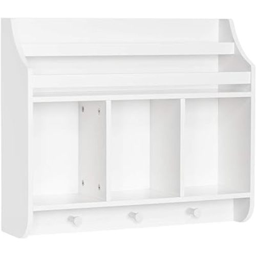 RiverRidge Kids Bookshelf with 3 Cubbies & Hooks - Book Nook Wall Bookshelf for Kids' Rooms Storage Display Rack for Toys and Games